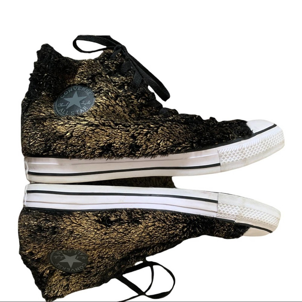 Converse black and gold fur high tops size 10 - Picture 2 of 9